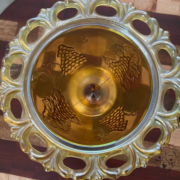 Vintage Indiana Carnival Autumn Harvest Amber Iridescent Glass Dish With Cover - Picture 6 of 10